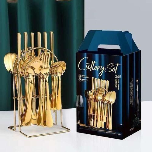 Set Of 24pcs Gold Plated Cutlery Spoon Fork And Knife