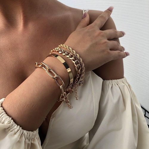 4 Pcs Punk Cube Link Chains Bracelets For Women Gold Chain