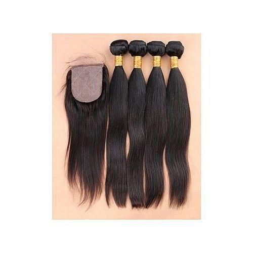 Silky Straight Hair + Closure 4 Bundles Full Hair
