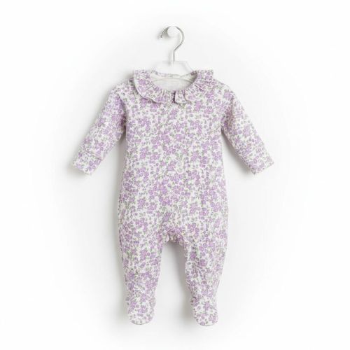Baby Unisex Romper, Overall & Jumpsuit Purple and Green flowers Design Long Sleeve Side Snaps and Collar Sleepsuit Baby & Toddler Wear Cute Comfortable Outfit