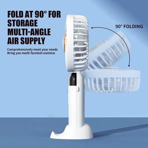 Portable Handheld Fan with LED Display, 90° Foldable, 5 Speed Wind, Hand Held/Neck/Desk 3 in 1 Personal Small Fans, Makeup Fans for Women, Hand Fan - USB Rechargeable, Ultra Quiet with Strong Wind & Long Lasting Battery with Stand