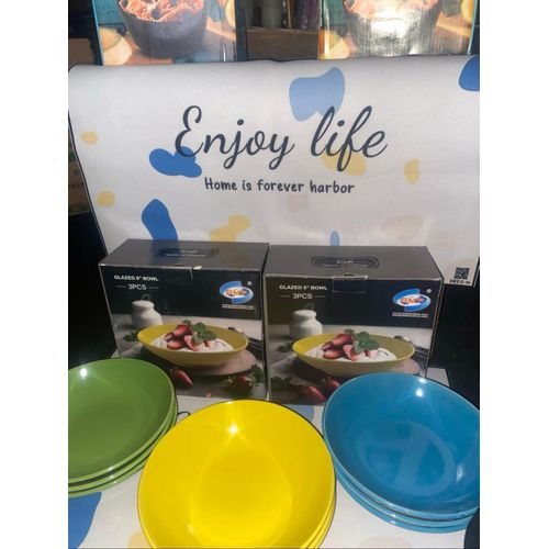 8Inches Glazed Bowl Stoneware 3pcs