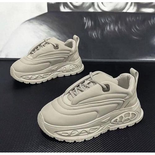 Unisex Cream Chunky Sneakers - Trendy & Casual Thick Sole Trainers Shoes