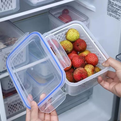 1.7L Drain Basket Fresh-keeping Box double-layer large-capacity refrigerator Fruit Storage Container White