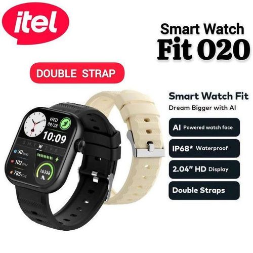 Fit O20 ISW-O20 2.04 HD Display IP68 AI-Powered Wireless Calls Smart-Watch Black + Free Extra Strap