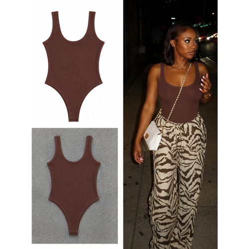 Women's Brown Ribbed Sleeveless Bodysuit