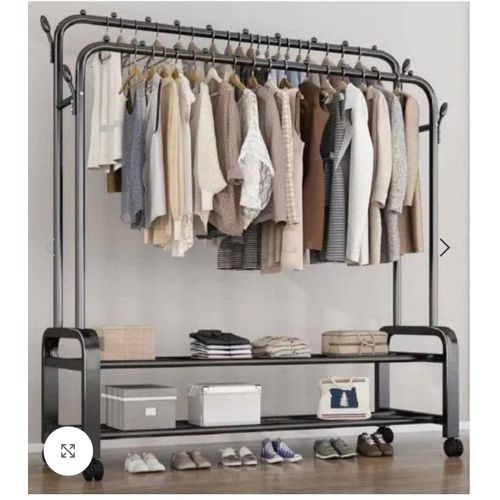 48KG Heavy Duty Foldable Clothes Rack – Double Pole Indoor Garment Hanger with Wheels