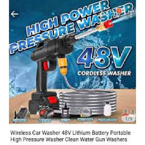 Multifunction Rechargeable Cordless Pressure Car Washer With Two(2) Double Batteries Of 48 Volts { Can Be Used To Wash Any Type Of Vehicles, Motorcycle, Bicycle,Also Serve As Domestic Functions At Home By Using It To Wash Window Net & Glass- 2 BATTERIES