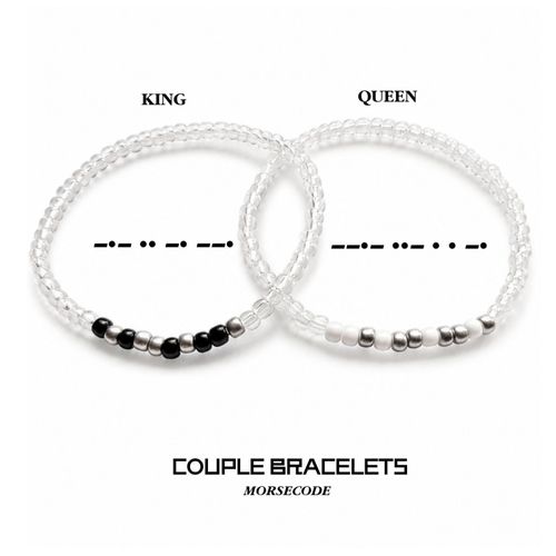 2PCs Couples MorseCode Beaded Bracelet – Personalized Secret Message Bracelet, Inspirational Gift Bracelets for Men and Women, Unisex