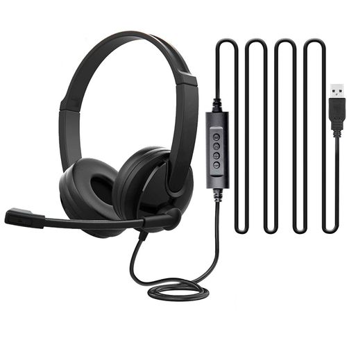 Over-ear USB headphones with microphone, PC stereo.