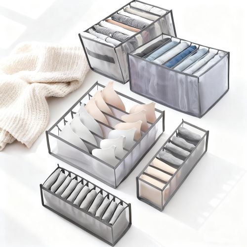 5 Pcs Clothes Storage Boxes,Wardrobe Organizer Foldable for Clothes, Closet, Home, Bedroom, and Office