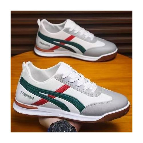 White and green men’s sporty/casual shoes, trendy Forrest Gump style, comfortable, versatile, and stylish loafers.