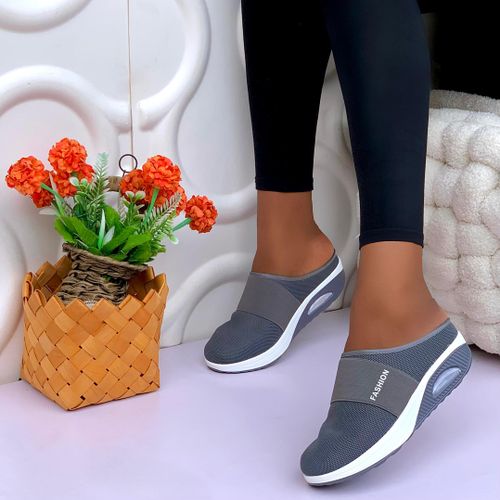 Womens Grey Slip-On Sneakers Lightweight Breathable Walking Shoes with Cushioned Sole