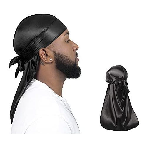 Quality Unisex Plain Black Silky Durag