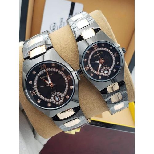 Authentic Quality No Fading Chain Steel Black Diamond Iced Designer Wristwatch For Couple