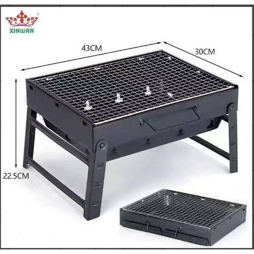 Foldable portable charcoal barbecue grill.