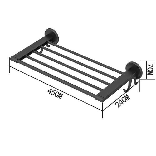 Black wall-mounted towel rack, drill-free double-bar bathroom towel holder (with hooks)a multifunctional towel rail for bathrooms and washrooms.