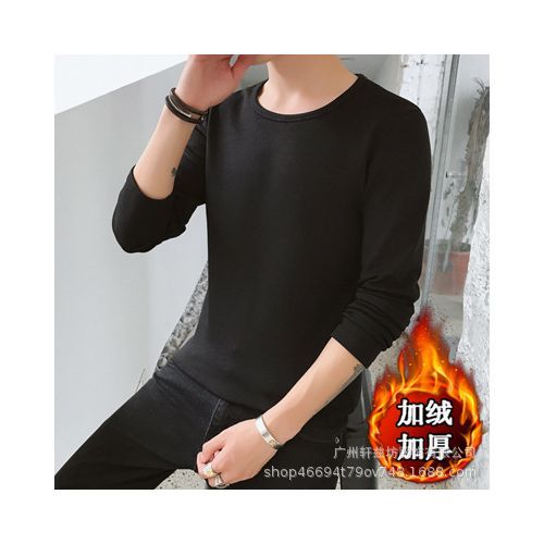 BLACK Polo LONG SLEEVE PLAIN Round Neck MEN/Women