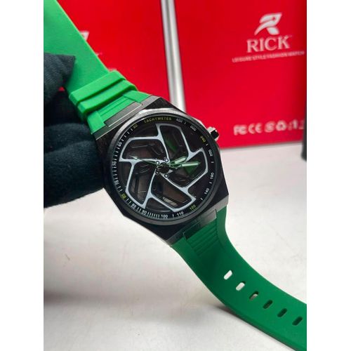Elegance Sophisticated Quality Analogue Designer Green Rubber Strap Wristwatch