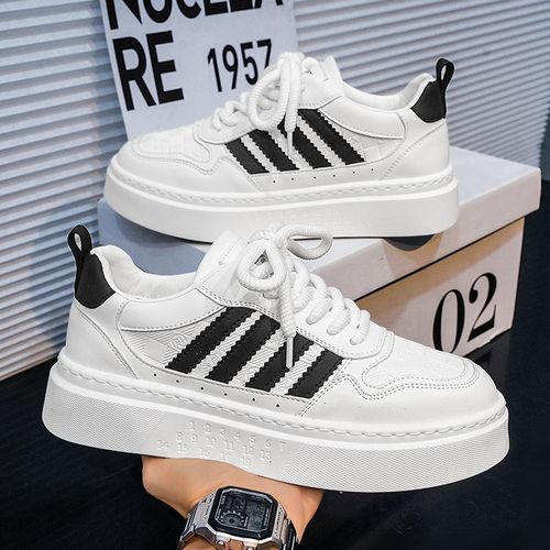 Men White Sneakers Platform Casual Shoes Breathable Lightweight Street Fashion Comfortable Walking Shoes