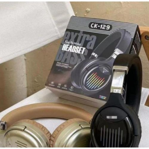 C k-129 Wireless Bluetooth Headphones -Extra Bass Over-Ear Headset With LED Lights, Mic, TF Card, AUX For Music Gaming