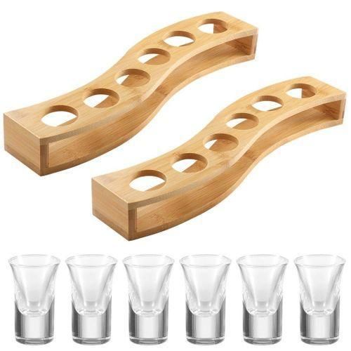 6-hole bamboo shot glass rack holder 2pcs