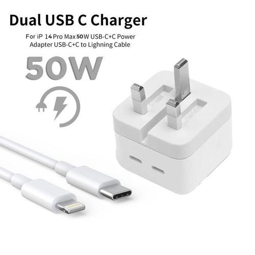 50W Dual Type C Lighting Super Fast Original Charger For Iphone 15/5pro/15promax/14 Pro Max/14 Plus/14/13 Pro Max/13 Pro/13/13 Mini/12 Pro Max/12 Pro/12/12 Mini/11 Pro Max/11 Pro/11 And Ipads 0014