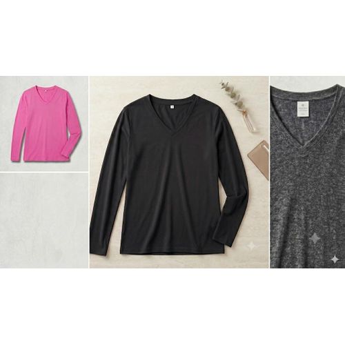Women's 3-Piece V-Neck Long-Sleeve Top Set - Black, Rose Red & Apricot