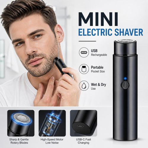 Mini Electric Shaver for Men USB Rechargeable Portable Rotary Shaver Travel Beard Trimmer with Cleaning Brush
