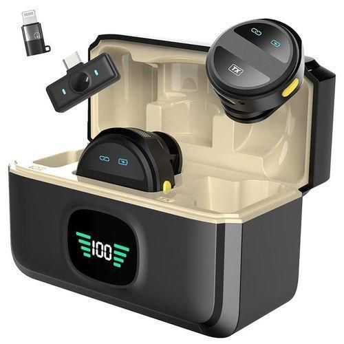 Q8 Lavalier Wireless Microphone noise cancellation long Battery Life, Plug and Play, Clip-on Design magnetic buckle Portable Lapel Mic Charging case for multi-purpose use