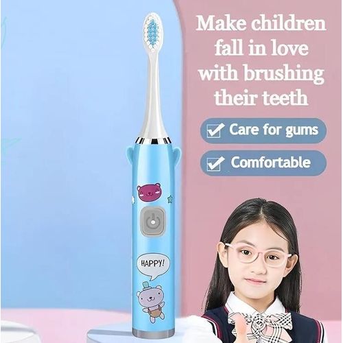 Cartoon Printed Waterproof USB Rechargeable Sonic Electric Toothbrush with Vibrating Brushing Cleaning Modes & 2 Extra Replaceable Brush Head for Children