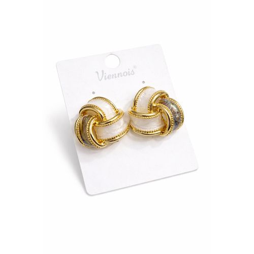 Viennois Earrings- Twisted Beige Gold Clip Ons