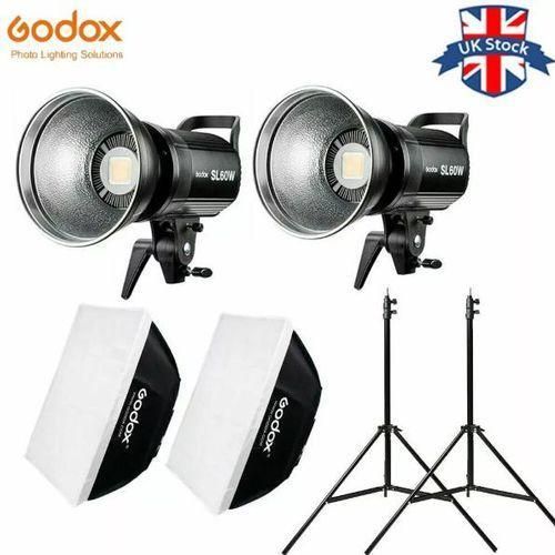 Godox 2pcs SL-60W 5600K LED video light lampe+60*90cm Softbox+2m light stan