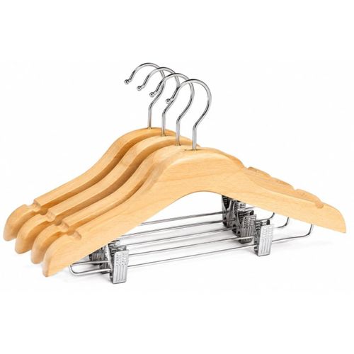 Wooden Clothes Hangers with Trouser Clips – Set of 4