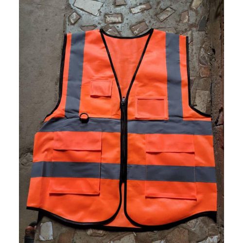 5pcs High Visibility Reflective Safety Vest with Pockets & Zipper - PPE Workwear orange