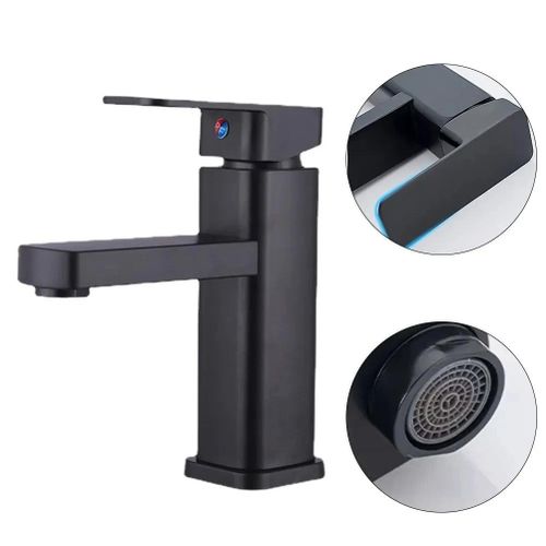 Bathroom Faucet Hot&Cold Mixer Tap Deck Mounted Bathroom Basin Faucets Black Square Washbasin Sink Bathtub Faucet