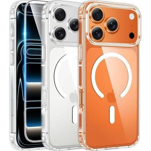 Temdan for iPhone 17 Pro Case, Compatible with Magsafe, Clear Transparent Magnetic Shockproof Protective Rugged Phone Cover with Screen Protector - 6.3 inch A-Clear
