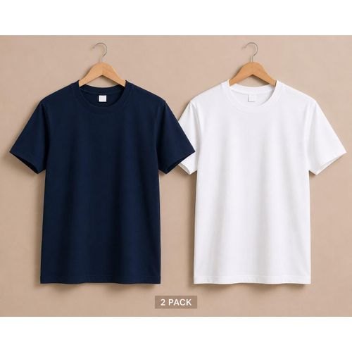 OSC Signature 100% 2 in a pack Premium plain Navy blue and White Tshirt