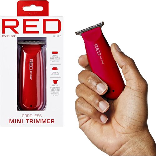 Red by Kiss Hair Clipper, Mini Cordless Hair Trimmer, Long Lasting Hair Cutting Kit, USB-C Rechargeable Haircut Beard Trimming Clippers for Men Women Kids, Portable Grooming Kit (Red)