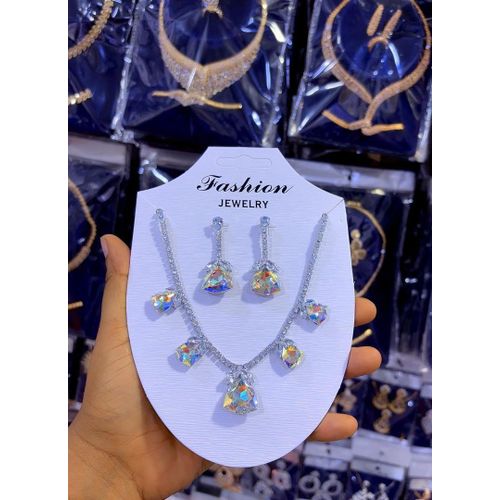 High Fashionable Trend Crystal Jewel & Super Luxurious Shinning Elegant Rhine Stone Necklace & Earring For Unique Sexy Rugged Ladies