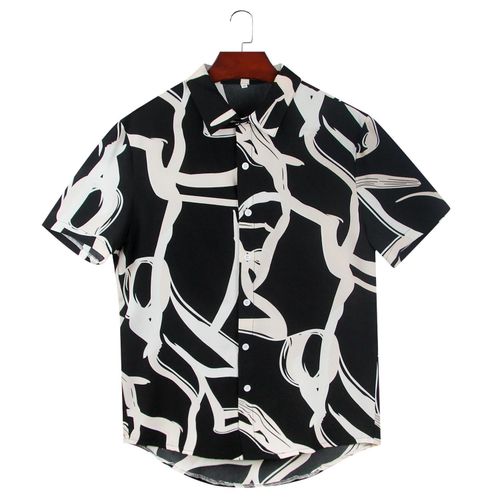 Men's Premium Black White Allover Print Shirt - Stylish Short Sleeve Button Down Statement Top for Work Outings