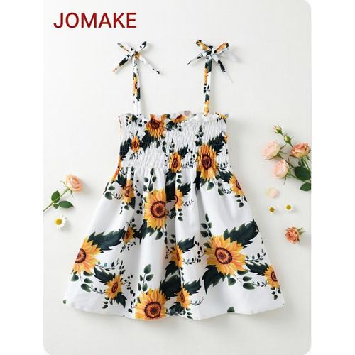 1-7 Years Girls Strappy DressWhite-backed Chrysanthemum