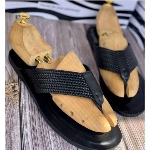 Quality Mens Simple Pam Slipers-Black