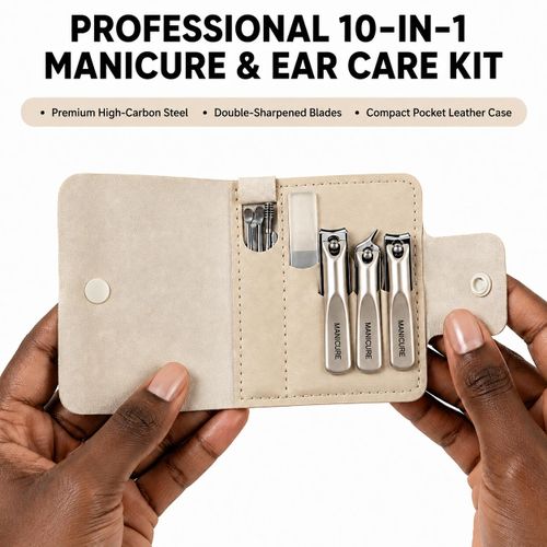 10-in-1 Professional Manicure Set & Ear Care Kit with Leather Case