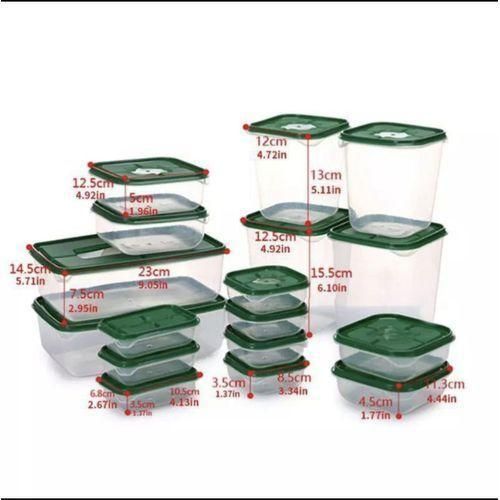 17 Pieces Plastic food storage container set with lids and a stackable design