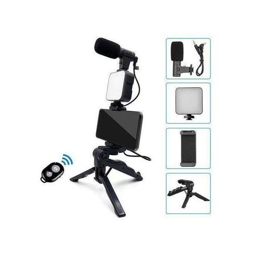 Smartphone Vlog Kit With LED Video Light 5600K+Cardioid Microphone+Extendable Phone Clip+Tripod