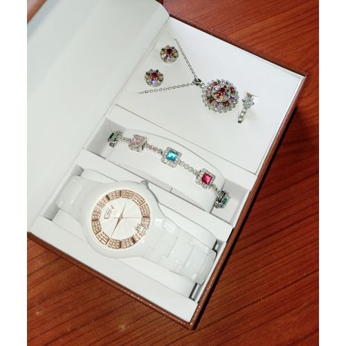 Beautiful & Lovely Set Of Ladies Exotic Ceramic Wristwatch/Necklace/Bracelet/Earring/Ring
