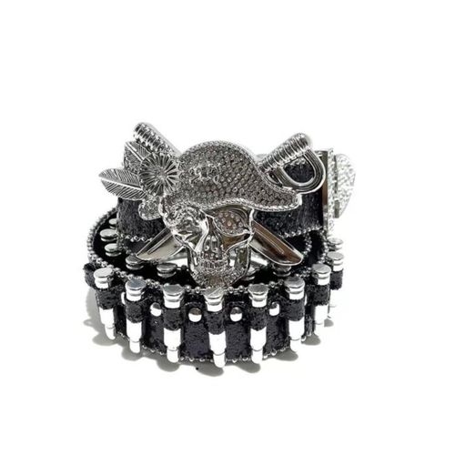 1 PC PIRATE GLITTERING RHINESTONE SKULL ICE BELT MEN WOMEN VINTAGE UNISEX Y2K BELT METAL STUDDED BELT GOTHIC PUNK LEATHER JEANS BELTS RIVAL MEN BELT