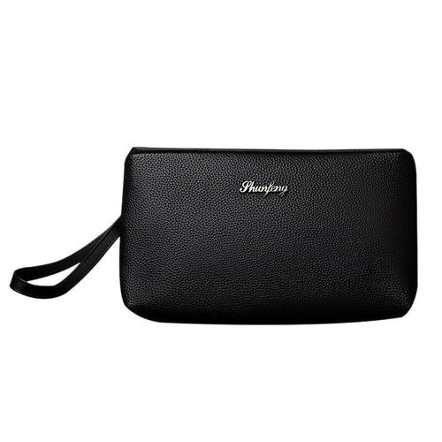 Men's Black PU Leather Wristlet Clutch Bag