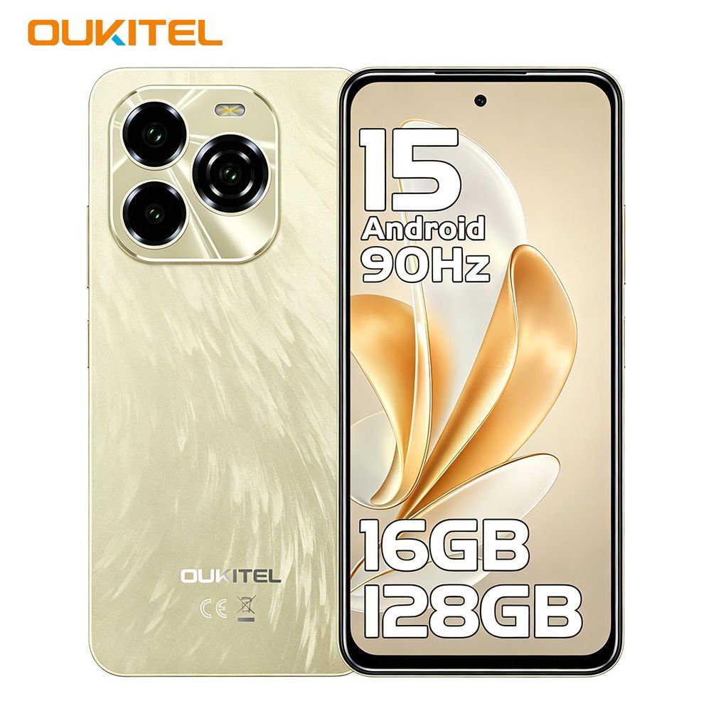 OUKITEL C65 Smartphones 6.7“HD, 5150mAh, 50MP Camera,16GB(4GB+12) RAM/128GB ROM,,Android 15 Phone,Dual SIM Slots Mobile Phones ,Fingerprint/3.5 mm Jack/Sound Amplifier- Gold